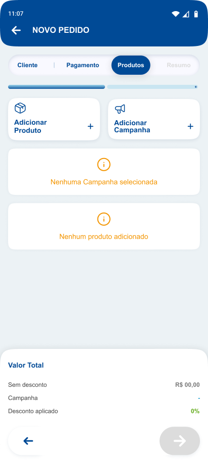 Novo pedido — produtos