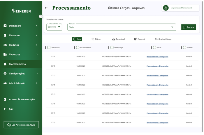 Tela modelo — processamento